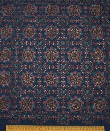 Absoluto  Faux Silk  Embroidered  Ethnic Suiting Fabric (Royal Blue)