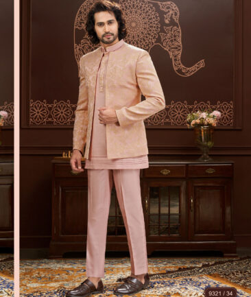 Aspen  Terry Rayon  Self Design  Ethnic Suiting Fabric (Pink)