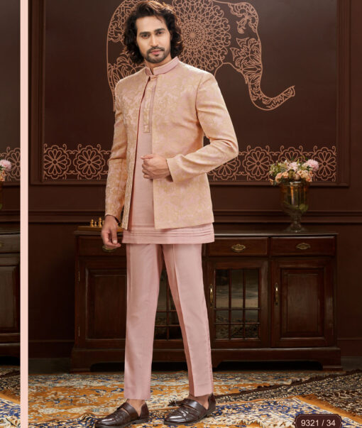 Aspen  Terry Rayon  Self Design  Ethnic Suiting Fabric (Pink)