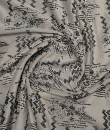 Aspen  Velvet  Embroidered  Ethnic Suiting Fabric (Light Grey)