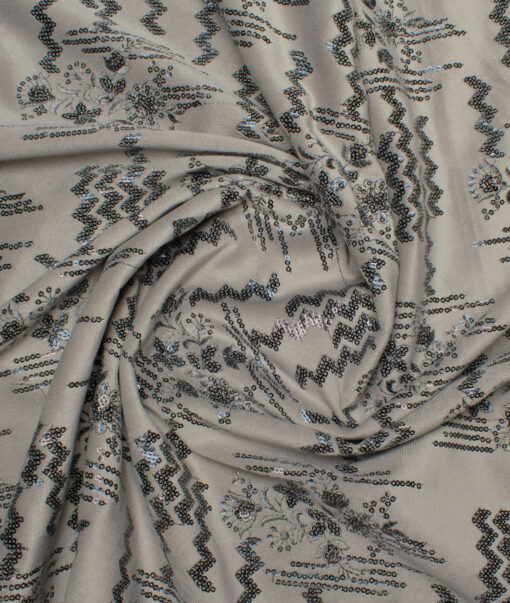 Aspen  Velvet  Embroidered  Ethnic Suiting Fabric (Light Grey)