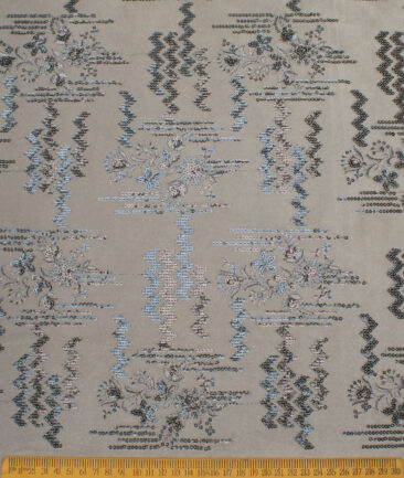 Aspen  Velvet  Embroidered  Ethnic Suiting Fabric (Light Grey)