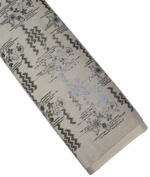 Aspen  Velvet  Embroidered  Ethnic Suiting Fabric (Light Grey) - Image 5