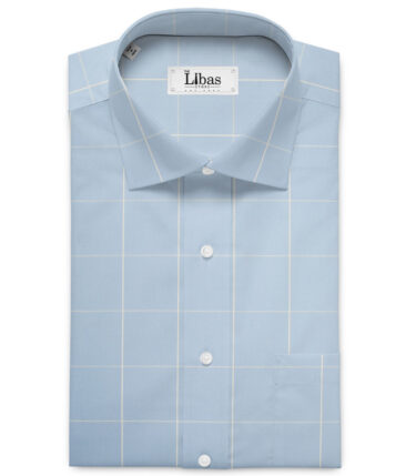 Birla Century 60's Giza Cotton Checks Shirting Fabric (Sky Blue)