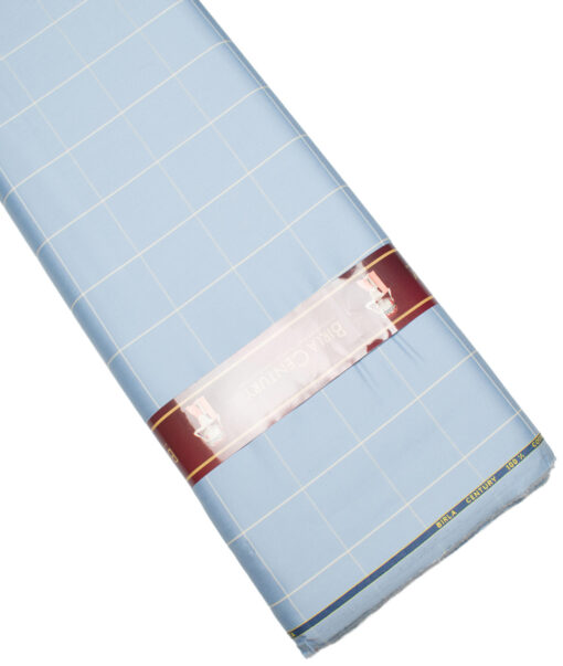 Birla Century 60's Giza Cotton Checks Shirting Fabric (Sky Blue)