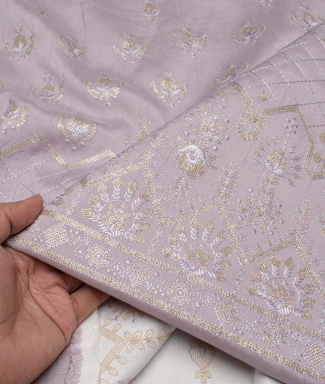 Brevity Faux Silk Embroidered Ethnic Suiting Fabric (Pastel Purple) Brevity Faux Silk Embroidered Ethnic Suiting Fabric (Pastel Purple)