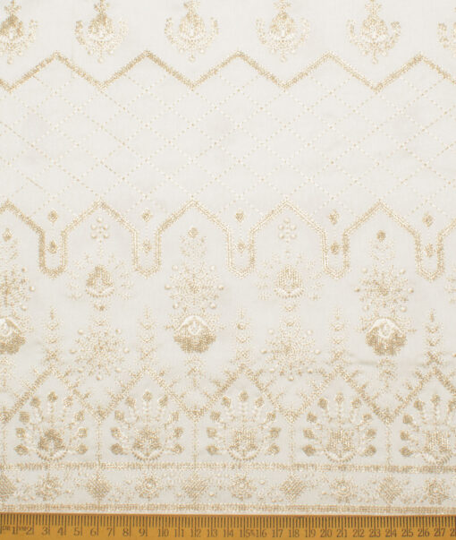 Brevity  Faux Silk  Embroidered  Ethnic Suiting Fabric (Off-White)