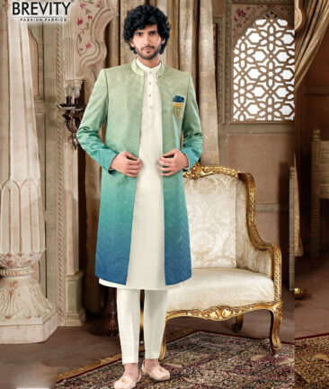 Brevity  Terry Rayon  Embroidered  Ethnic Suiting Fabric (Firozi Blue)
