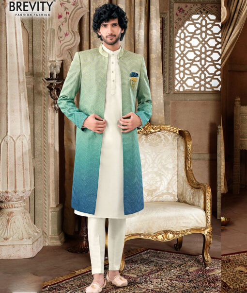 Brevity  Terry Rayon  Embroidered  Ethnic Suiting Fabric (Firozi Blue)