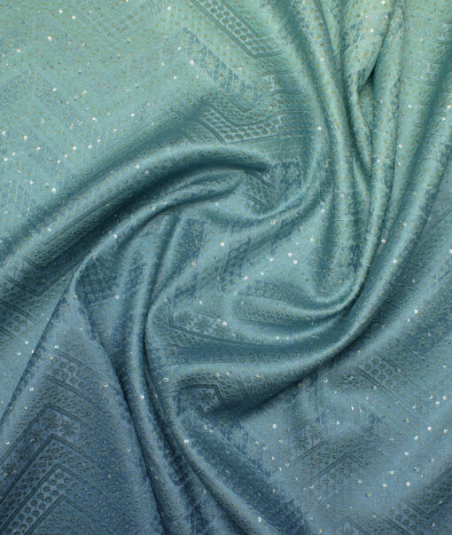 Brevity  Terry Rayon  Embroidered  Ethnic Suiting Fabric (Firozi Blue)