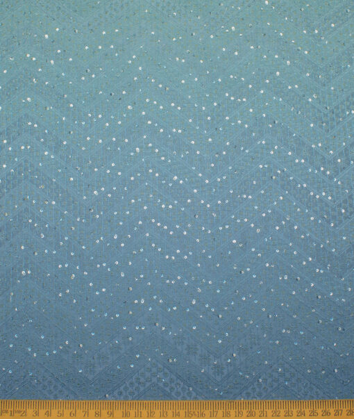 Brevity  Terry Rayon  Embroidered  Ethnic Suiting Fabric (Firozi Blue)