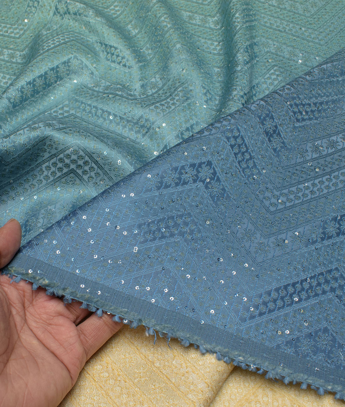 Brevity Terry Rayon Embroidered Ethnic Suiting Fabric (Firozi Blue) Brevity Terry Rayon Embroidered Ethnic Suiting Fabric (Firozi Blue)