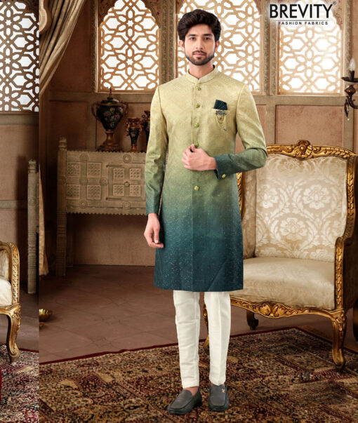 Brevity  Terry Rayon  Embroidered  Ethnic Suiting Fabric (Dark Green)