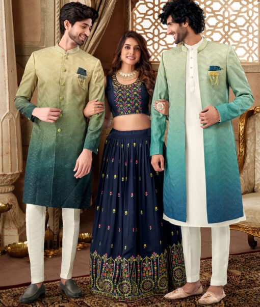 Brevity  Terry Rayon  Embroidered  Ethnic Suiting Fabric (Dark Green)