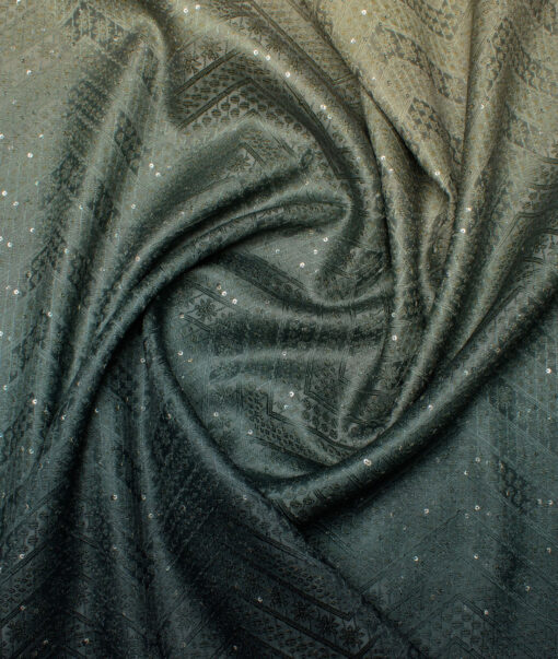 Brevity  Terry Rayon  Embroidered  Ethnic Suiting Fabric (Dark Green)