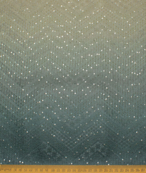 Brevity  Terry Rayon  Embroidered  Ethnic Suiting Fabric (Dark Green)