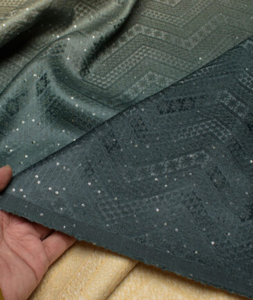 Brevity  Terry Rayon  Embroidered  Ethnic Suiting Fabric (Dark Green)