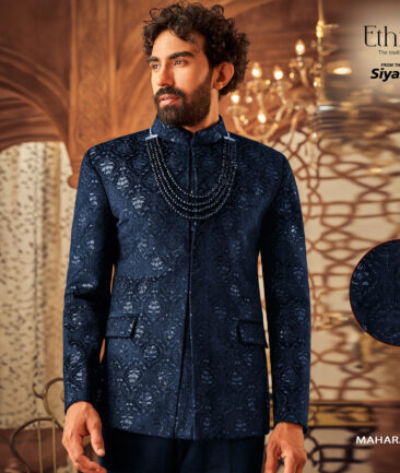 Ethnair by Siyaram's  Velvet  Embroidered  Ethnic Suiting Fabric (Dark Blueish Grey)