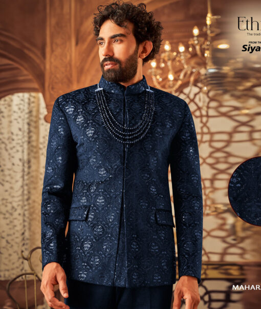 Ethnair by Siyaram's  Velvet  Embroidered  Ethnic Suiting Fabric (Dark Blueish Grey)