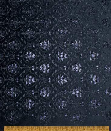 Ethnair by Siyaram's  Velvet  Embroidered  Ethnic Suiting Fabric (Dark Blueish Grey)