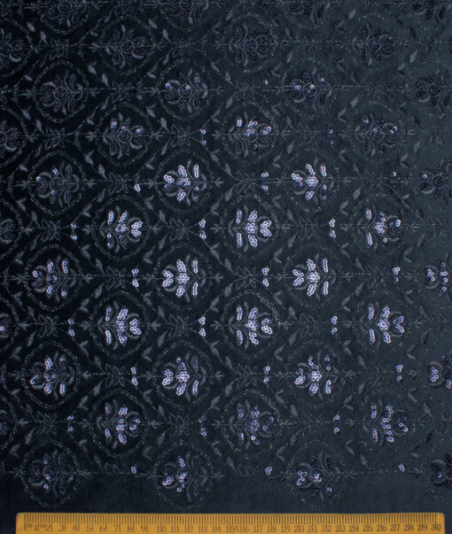 Ethnair by Siyaram's  Velvet  Embroidered  Ethnic Suiting Fabric (Dark Blueish Grey)