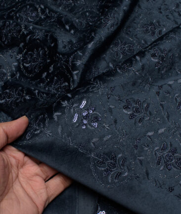 Ethnair by Siyaram's  Velvet  Embroidered  Ethnic Suiting Fabric (Dark Blueish Grey)