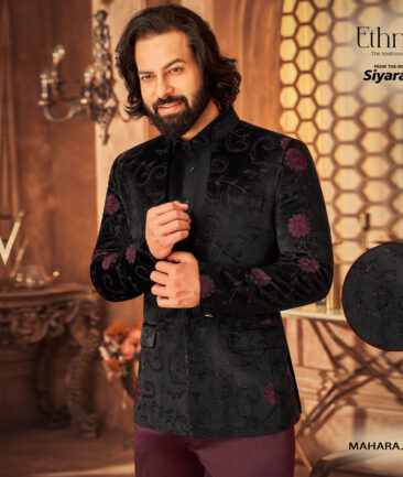 Ethnair by Siyaram's  Velvet  Embroidered  Ethnic Suiting Fabric (Black base with Black & Maroon Sequin Embroidery)