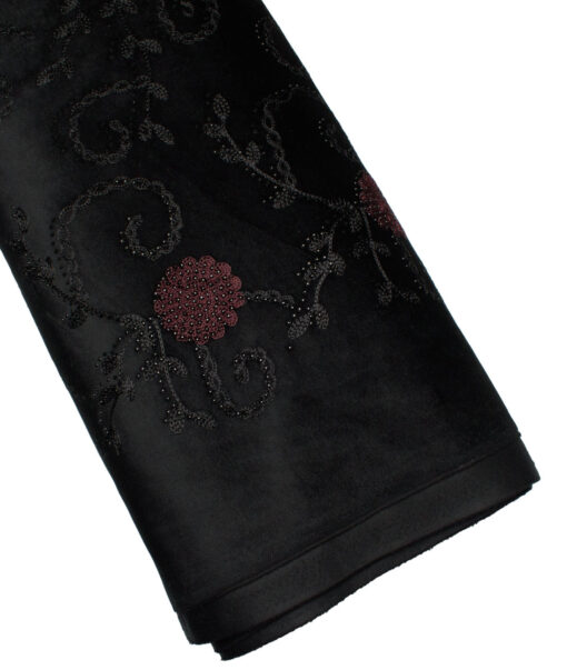 Ethnair by Siyaram's  Velvet  Embroidered  Ethnic Suiting Fabric (Black base with Black & Maroon Sequin Embroidery) - Image 5