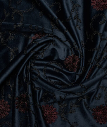 Ethnair by Siyaram's  Velvet  Embroidered  Ethnic Suiting Fabric (Dark Blue)