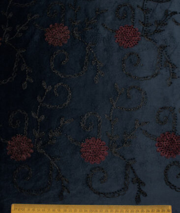 Ethnair by Siyaram's  Velvet  Embroidered  Ethnic Suiting Fabric (Dark Blue)