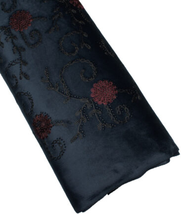 Ethnair by Siyaram's  Velvet  Embroidered  Ethnic Suiting Fabric (Dark Blue) - Image 5