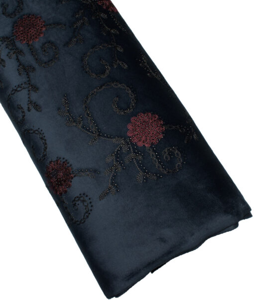 Ethnair by Siyaram's  Velvet  Embroidered  Ethnic Suiting Fabric (Dark Blue) - Image 5