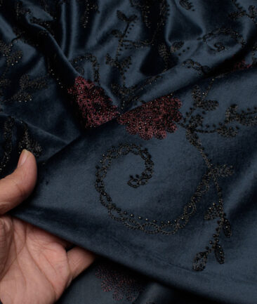 Ethnair by Siyaram's  Velvet  Embroidered  Ethnic Suiting Fabric (Dark Blue)