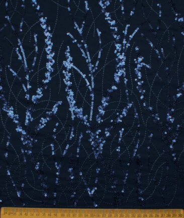 Ethina  Terry Rayon  Embroidered  Ethnic Suiting Fabric (Dark Ocean Blue) - Image 5