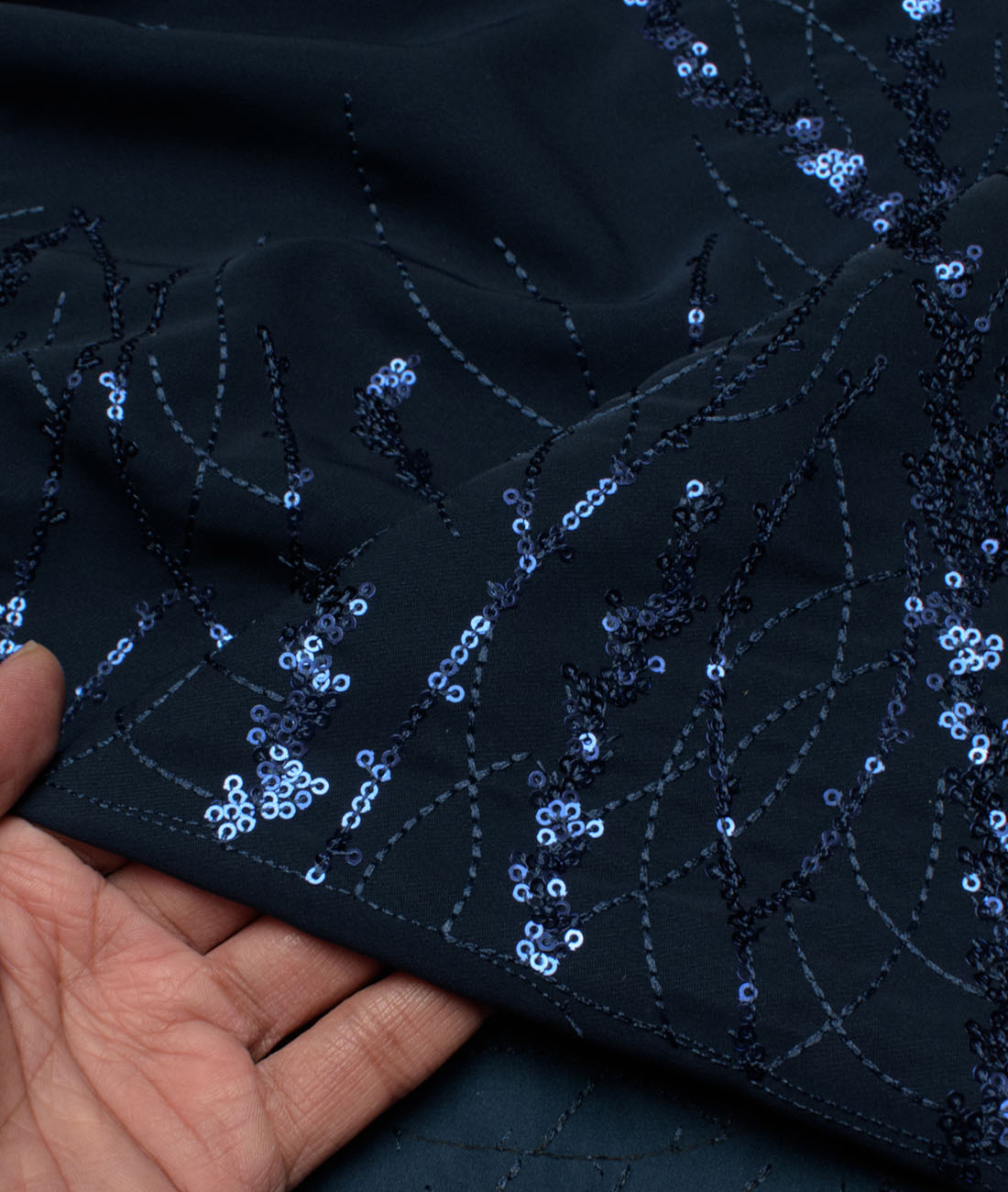 Ethina Terry Rayon Embroidered Ethnic Suiting Fabric (Dark Ocean Blue) Ethina Terry Rayon Embroidered Ethnic Suiting Fabric (Dark Ocean Blue)