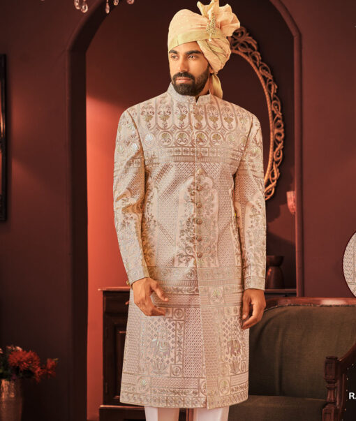 Ethnair by Siyaram's  Faux Silk  Embroidered  Ethnic Suiting Fabric (Pink)