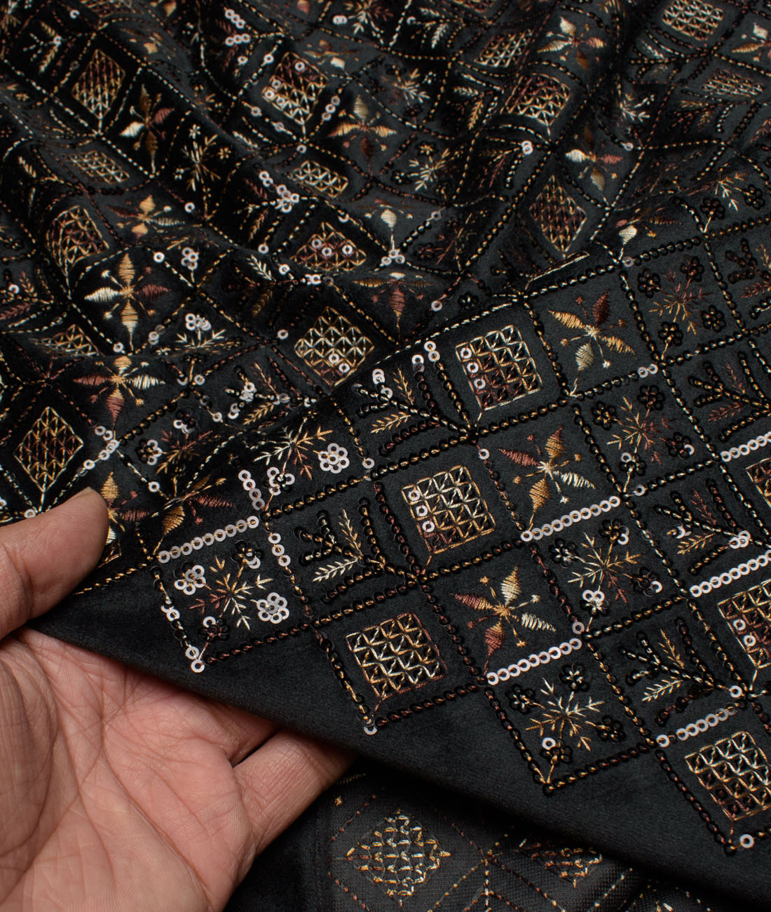 Legazia Velvet Embroidered Ethnic Suiting Fabric (Black) Legazia Velvet Embroidered Ethnic Suiting Fabric (Black)