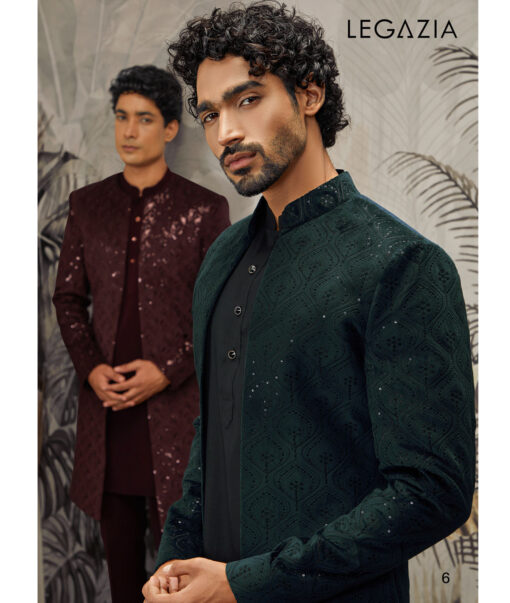 Legazia  Velvet  Embroidered  Ethnic Suiting Fabric (Dark Green)