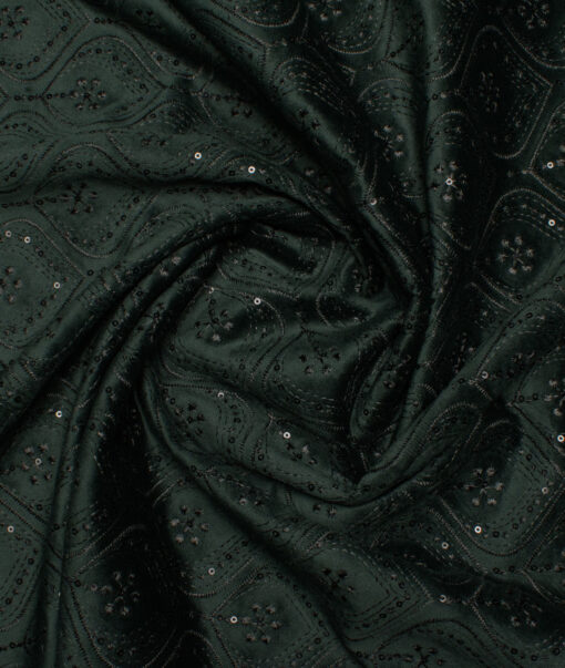 Legazia  Velvet  Embroidered  Ethnic Suiting Fabric (Dark Green)