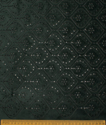 Legazia  Velvet  Embroidered  Ethnic Suiting Fabric (Dark Green)