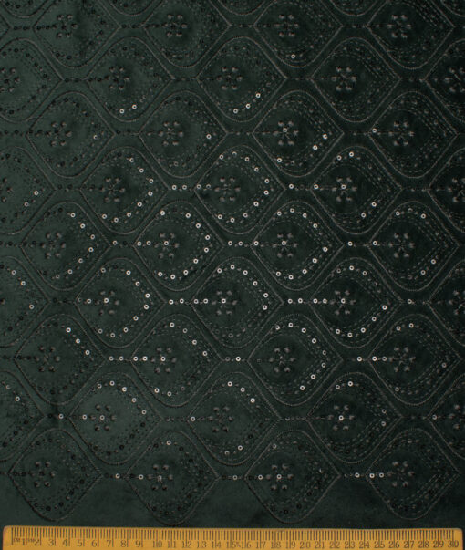 Legazia  Velvet  Embroidered  Ethnic Suiting Fabric (Dark Green)