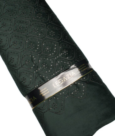 Legazia  Velvet  Embroidered  Ethnic Suiting Fabric (Dark Green) - Image 5