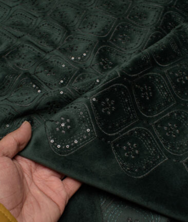 Legazia  Velvet  Embroidered  Ethnic Suiting Fabric (Dark Green)
