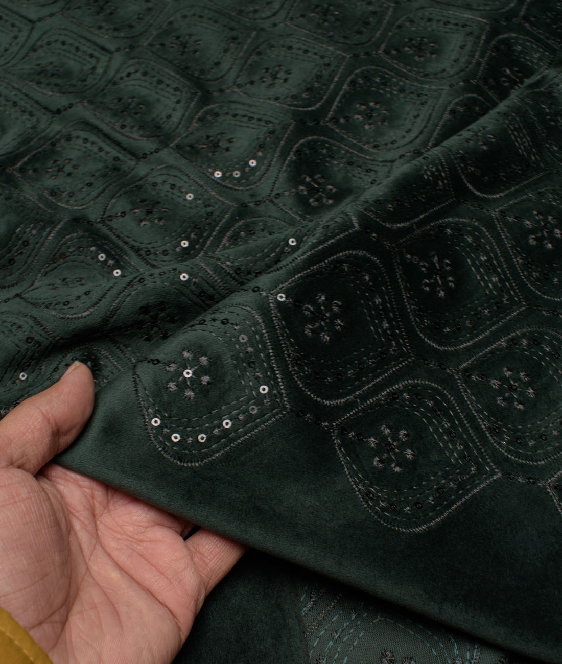 Legazia Velvet Embroidered Ethnic Suiting Fabric (Dark Green) Legazia Velvet Embroidered Ethnic Suiting Fabric (Dark Green)