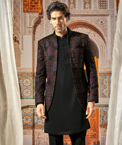 Nemesis  Velvet  Embroidered  Ethnic Suiting Fabric (Black)