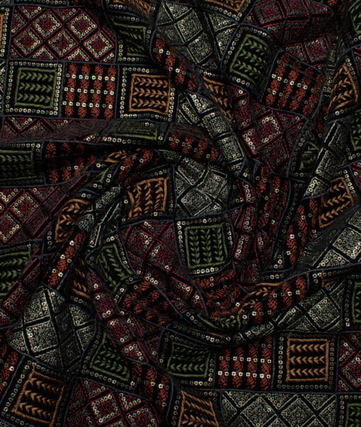 Nemesis  Velvet  Embroidered  Ethnic Suiting Fabric (Black)