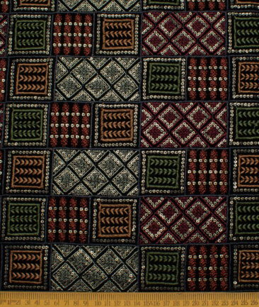 Nemesis  Velvet  Embroidered  Ethnic Suiting Fabric (Black)