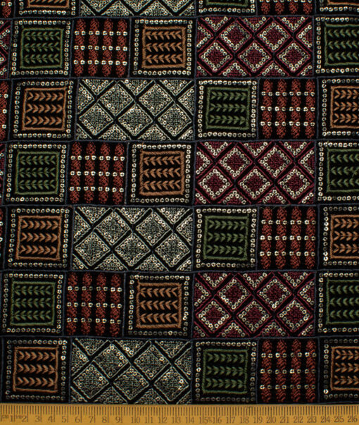 Nemesis  Velvet  Embroidered  Ethnic Suiting Fabric (Black)