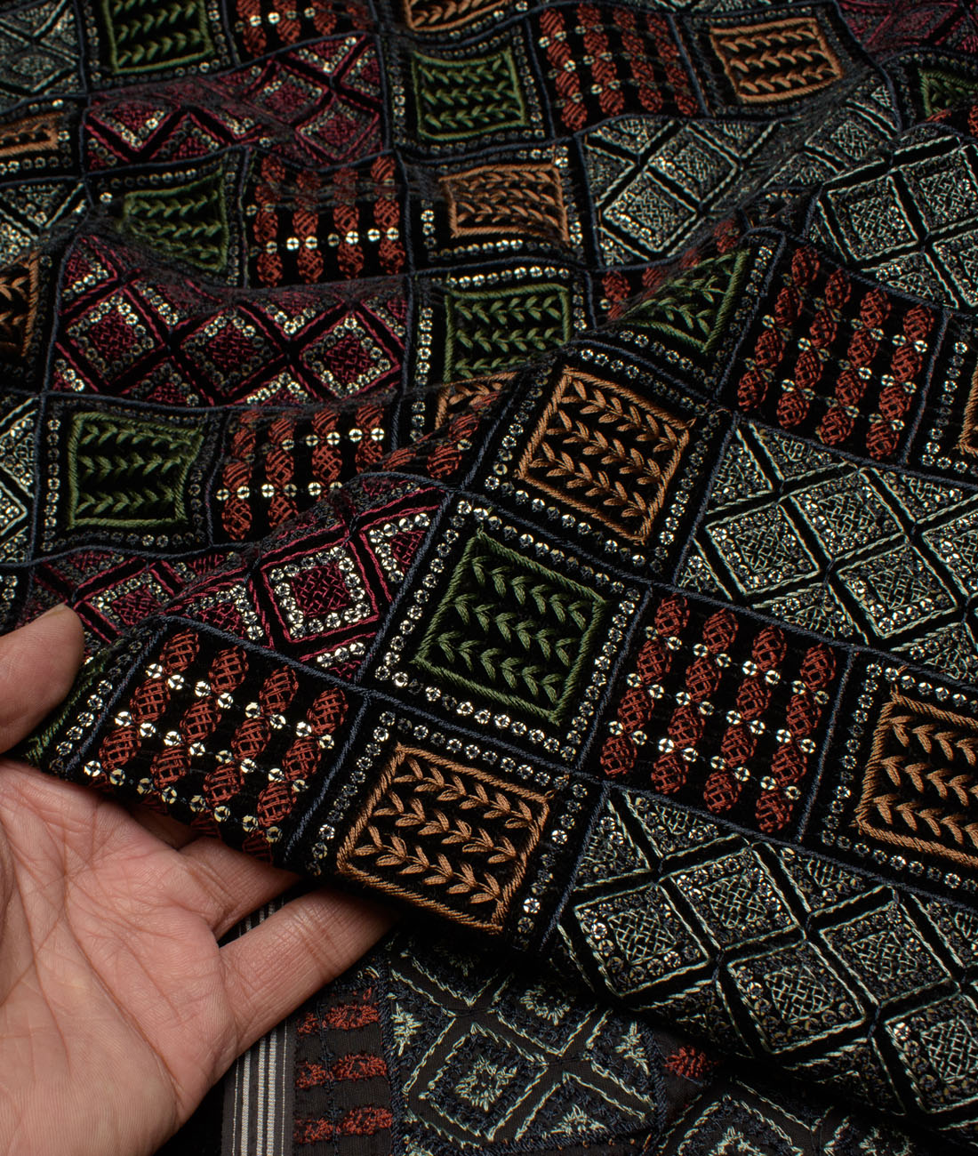 Nemesis Velvet Embroidered Ethnic Suiting Fabric (Black) Nemesis Velvet Embroidered Ethnic Suiting Fabric (Black)