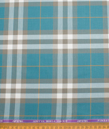 Soktas  Giza Cotton Checks Shirting Fabric (Deep Aqua Blue)